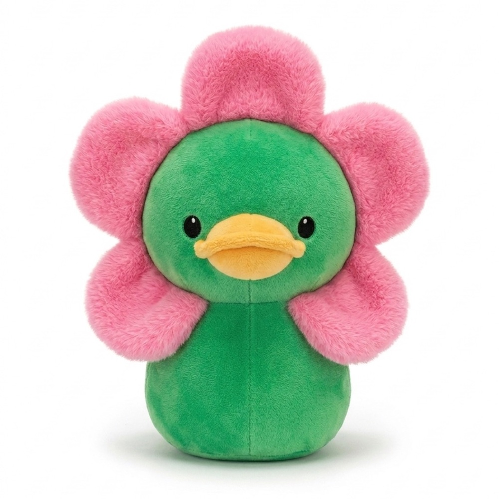 Green & Pink Plush Flower Duck Easter Toy 9” NEW!